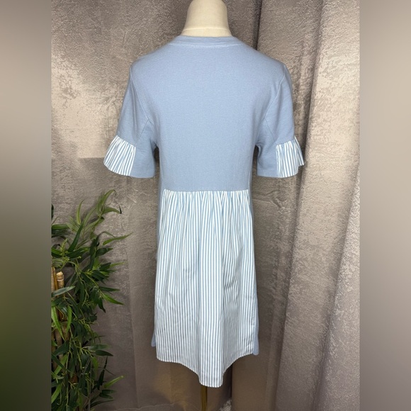 NEW English Factory Knit Stripe Woven Mixed Dress Blue & White Sz S - Picture 8 of 11